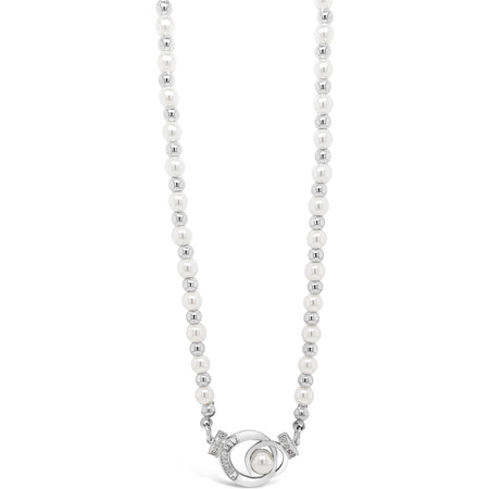 Absolute Silver & Cream Pearl Entwined Halo Bead Necklace
