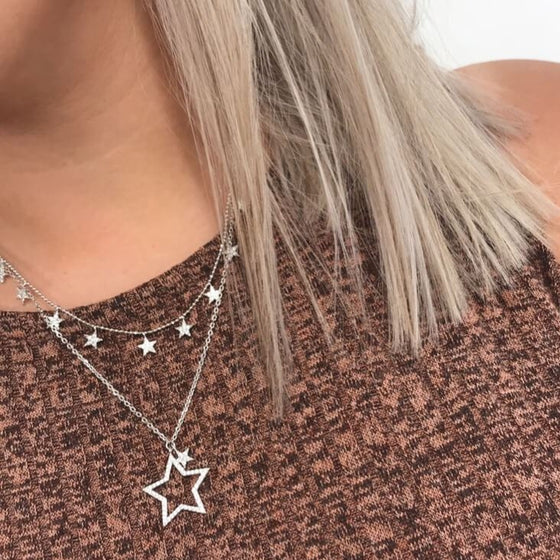 Absolute Silver Double Star Necklace
