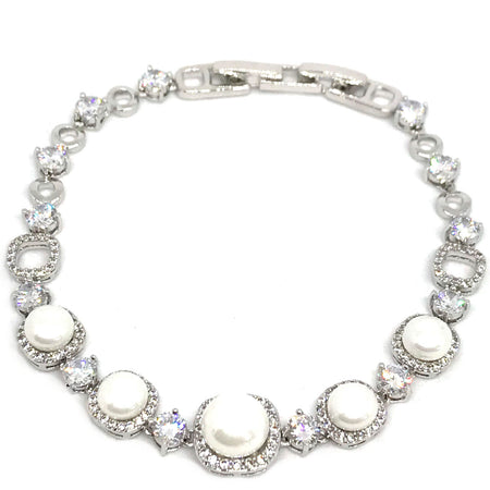 Absolute Silver Boxy Link Pearl Bracelet