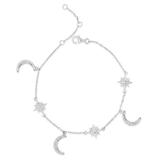 Absolute Sterling Silver Moon & Star Bracelet