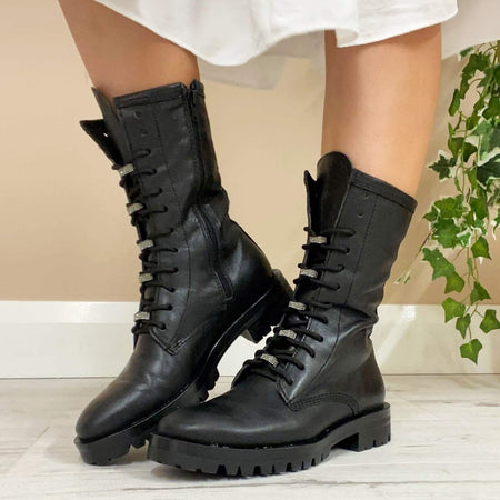 Alpe Black Leather Lace Up Boots