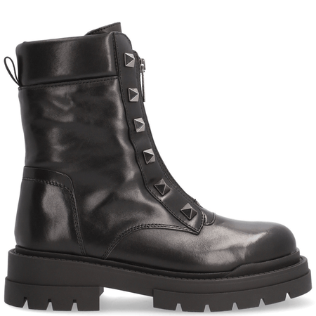 Alpe Black Leather Studded Chunky Boots