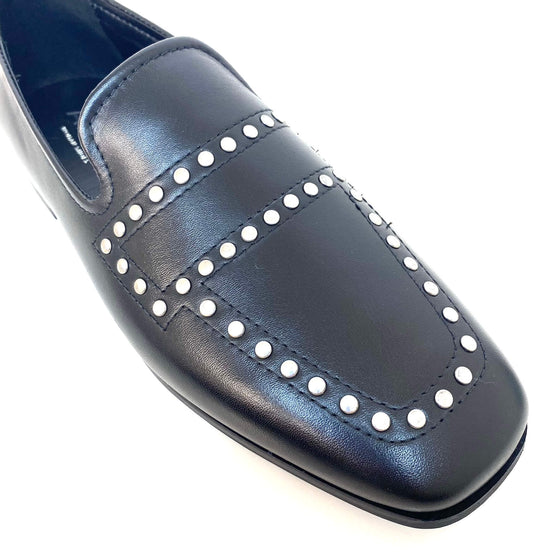 Alpe Black Leather Studded Loafers