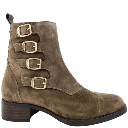 Alpe Khaki Suede Side Buckle Ankle Boots