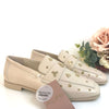 Alpe Nude Leather Embellished Loafers