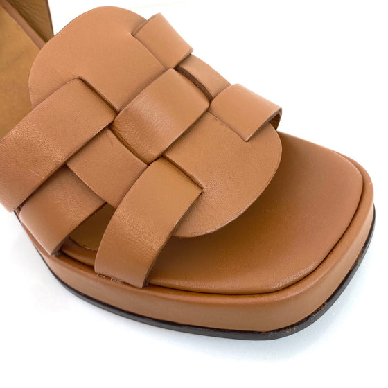 Alpe Tan Leather Block Heel Sandals