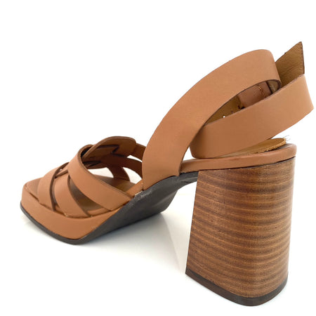 Alpe Tan Leather Block Heel Sandals
