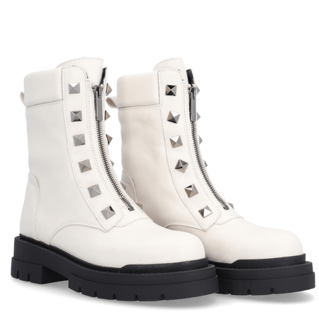 Alpe White Leather Studded Chunky Boots