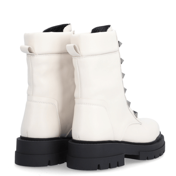 Alpe White Leather Studded Chunky Boots