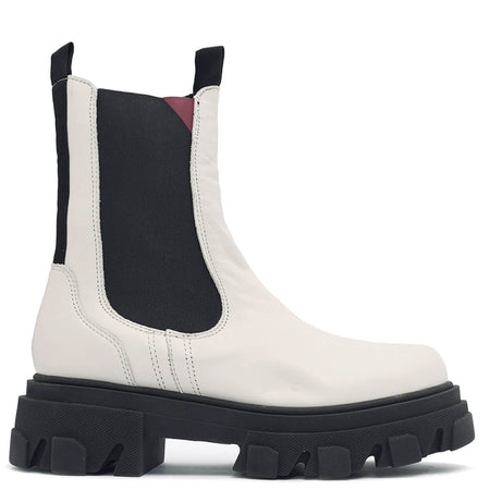Alpe White Leather Chunky Mid Length Ankle Boots