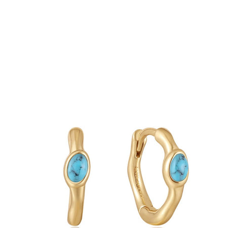 Ania Haie Making Waves Turquoise Huggie Hoop Gold Earrings