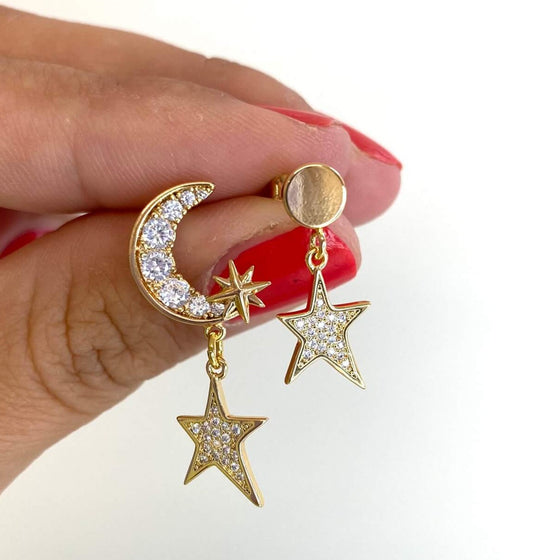 Angela D'Arcy Drop Earrings - Gold Moon & Star