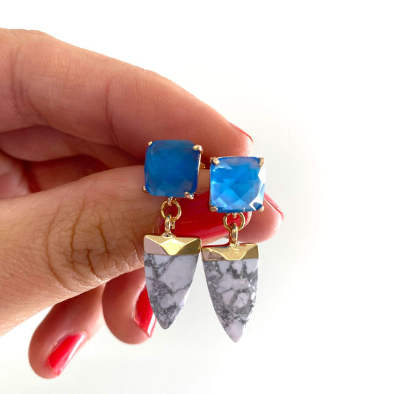 Angela D'Arcy Gemstone Drop Earrings - Gold Dagger Howlite Blue