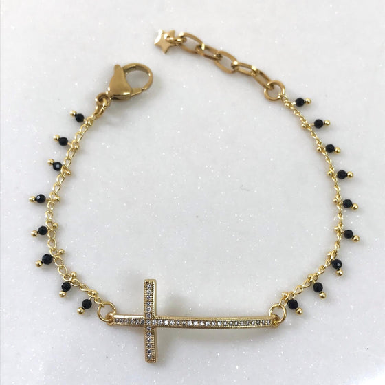 Angela D'Arcy Gemstone Gold Cross Bracelet - Agate