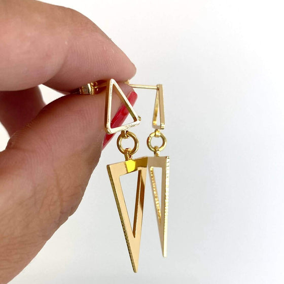 Angela D'Arcy Geometric Drop Earrings  - Gold Open Triangle