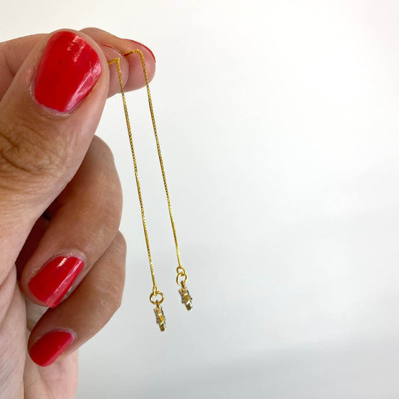 Angela D'Arcy Gold Threader Earrings - Black Star