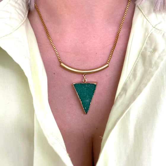 Angela D'Arcy Gold Triangle Necklace - Druzy Green