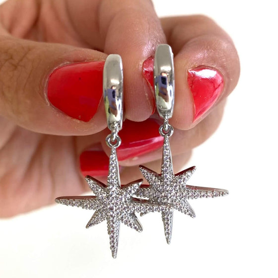 Angela D'Arcy Huggie Hoop Earrings - Silver Star