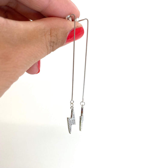 Angela D'Arcy Small Drop Earrings - Silver Lightening