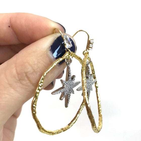 Angela D'Arcy Stars Earrings  - Gold Hoops