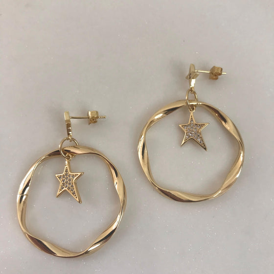 Angela D'Arcy Stars Gold Hoop Earrings  - All Star