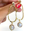 Angela D'Arcy Wavy Hoop Drop Earrings - Gold Pearl