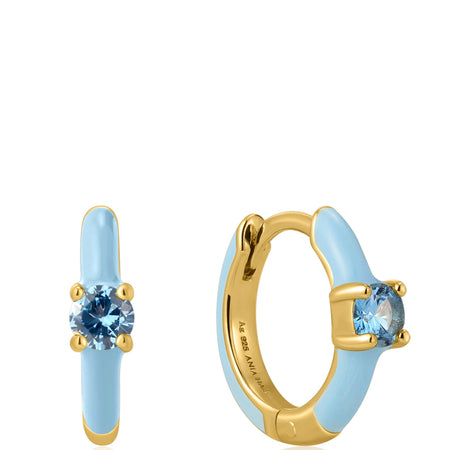 Ania Haie Bright Future Blue Enamel Gold Huggie Hoop Earrings