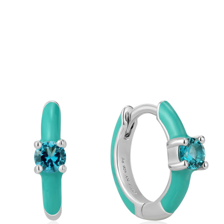 Ania Haie Bright Future Teal Enamel Silver Huggie Hoop Earrings