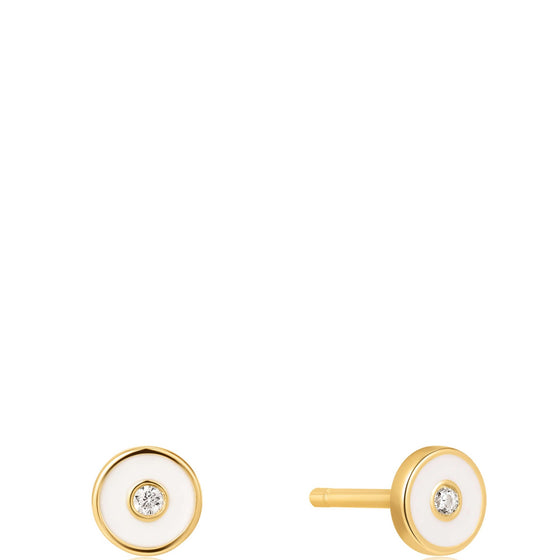 Ania Haie Bright Future White Enamel Gold Stud Earrings