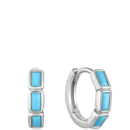 Ania Haie Into The Blue Turquoise Silver Huggie Hoop Earrings