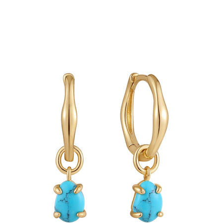 Ania Haie Making Waves Turquoise Drop Huggie Hoop Gold Earrings