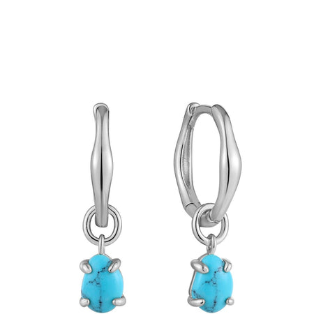 Ania Haie Making Waves Turquoise Drop Huggie Hoop Silver Earrings