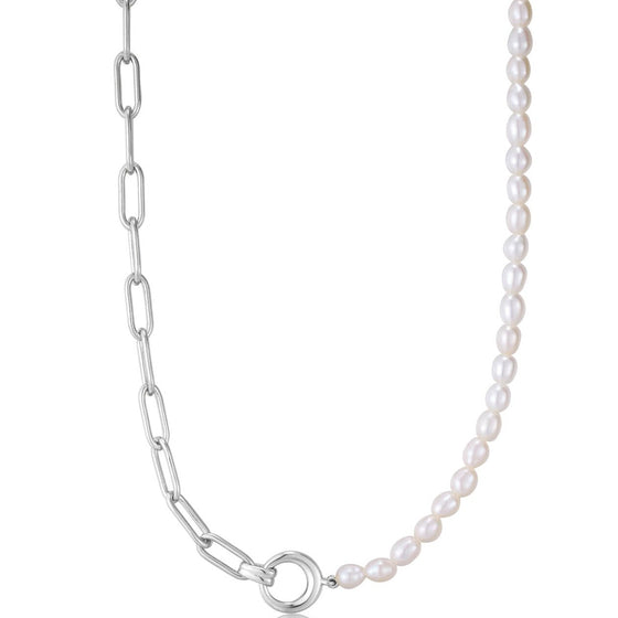 Ania Haie Pearl Chunky Link Silver Necklace