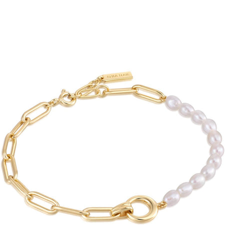 Ania Haie Pearl Chunky Link Gold Bracelet