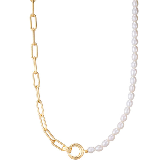 Ania Haie Pearl Chunky Link Gold Necklace