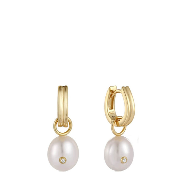 Ania Haie Pearl Drop Sparkle Gold Hoop Earrings