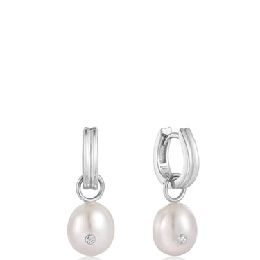 Ania Haie Pearl Drop Sparkle Silver Hoop Earrings
