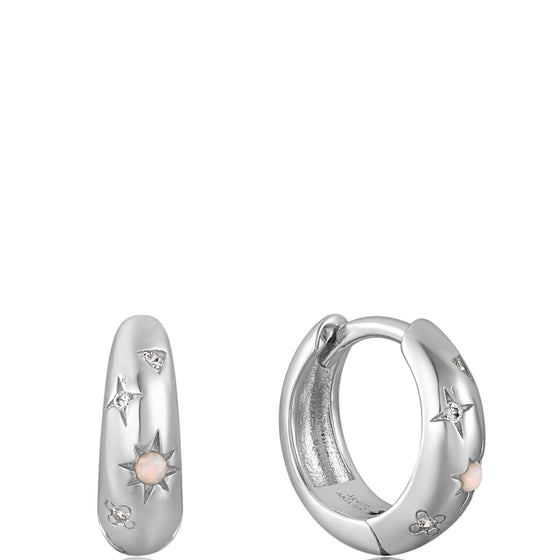Ania Haie Rising Star Opal Silver Small Huggie Hoop Earrings