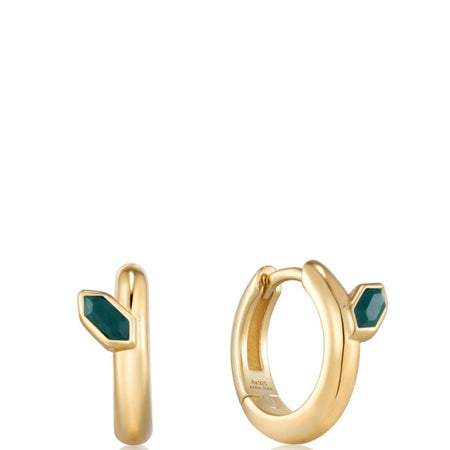 Ania Haie Second Nature Malachite Emblem Gold Huggie Hoop Earrings