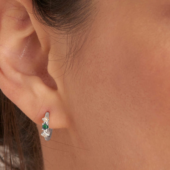 Ania Haie Second Nature Malachite Star Silver Huggie Hoop Earrings