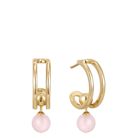 Ania Haie Spaced Out Gold Orb Hoop Earrings - Rose Quartz