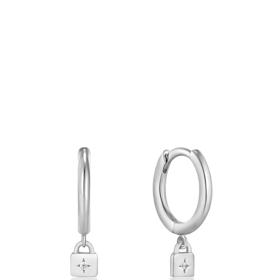 Ania Haie Under Lock & Key Huggie Hoop Silver Earrings