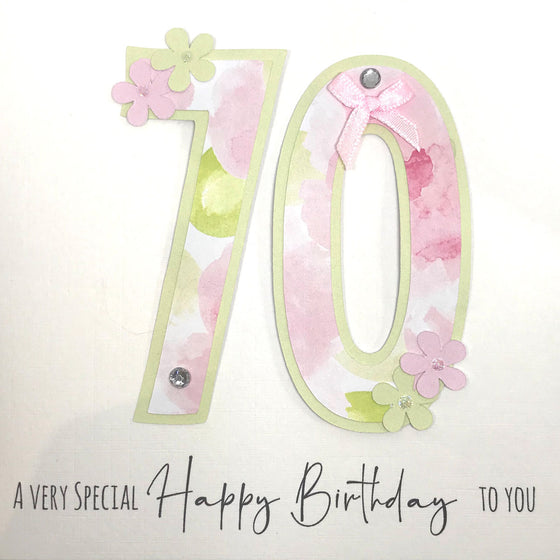 Happy 70th Birthday Card - Floral Number