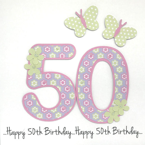 Happy 50th Birthday Card - Floral Number