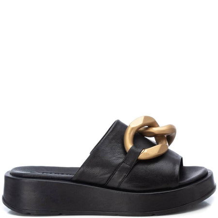 Carmela Black Leather Slip On Flat Mules