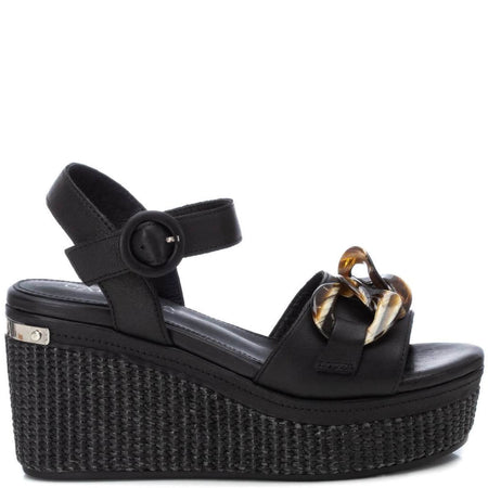 Carmela Black Leather Wedge Sandals