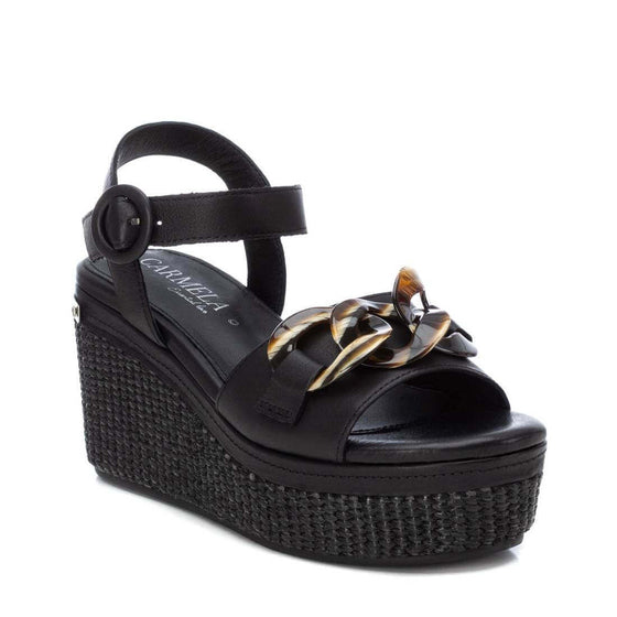 Carmela Black Leather Wedge Sandals