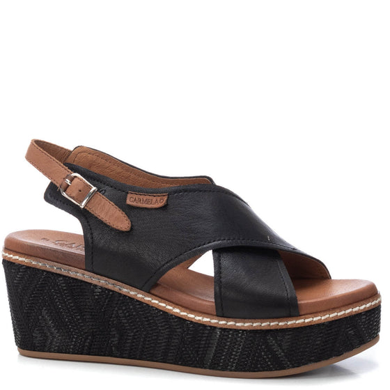 Carmela Black & Tan Wedge Sandals