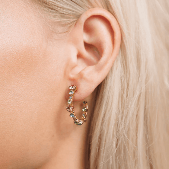 Caroline Svedbom Gold Antonia Mini Hoop Earrings - Rainbow Combo
