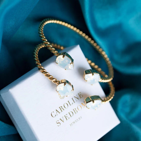 Caroline Svedbom Gold Mini Drop Twist Bangle - White Opal
